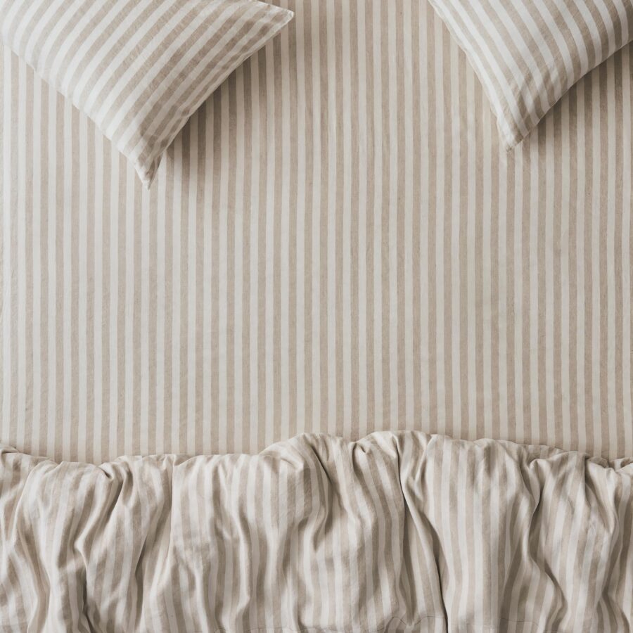 Oatmeal Striped Linen Blend Fitted Sheet Style 2