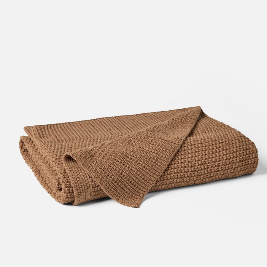 Almond Knitted Textile Throw Blanket for Everyday Comfort