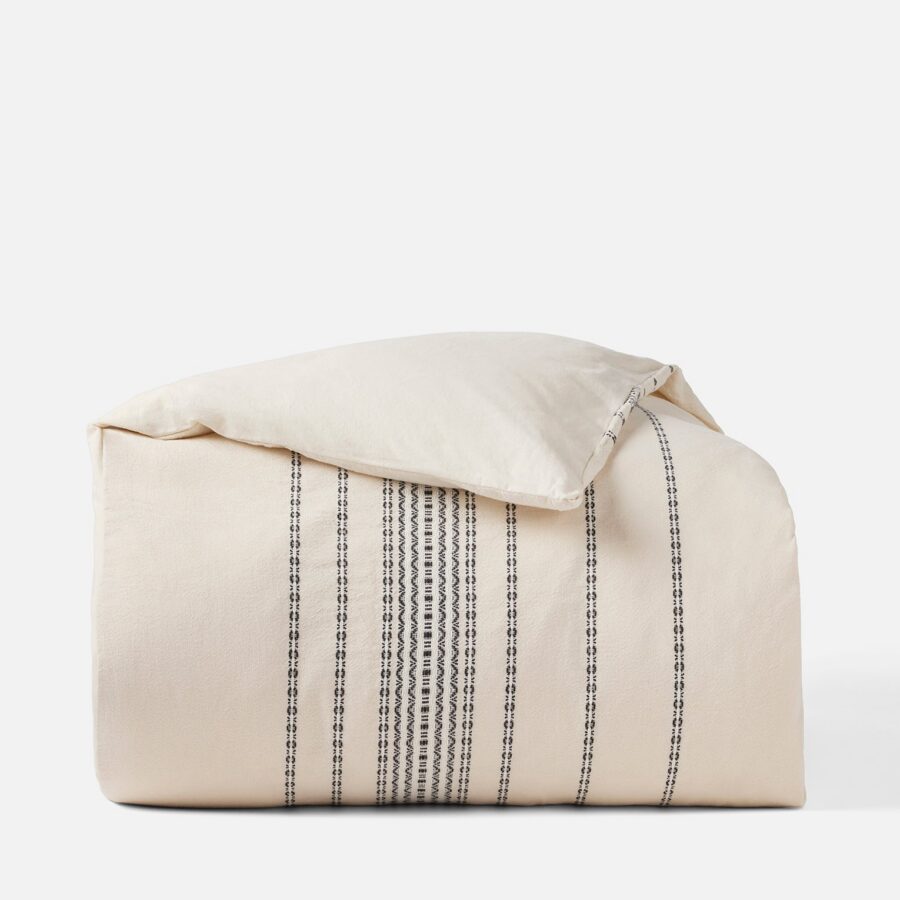 Ivory Striped Textile Duvet Cover for Everyday Comfort