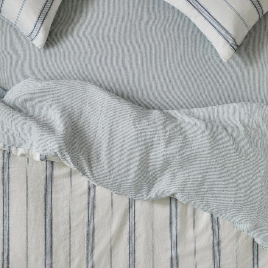 Dusk Blue Striped Linen Fitted Sheet