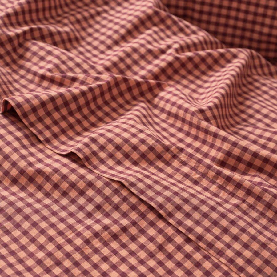 Pink Gingham Cotton Flat Sheet