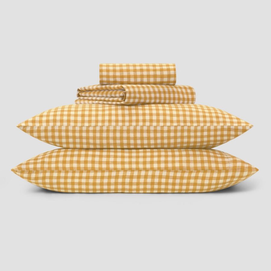 Gingham Linen Blend Bedding Set Style 3
