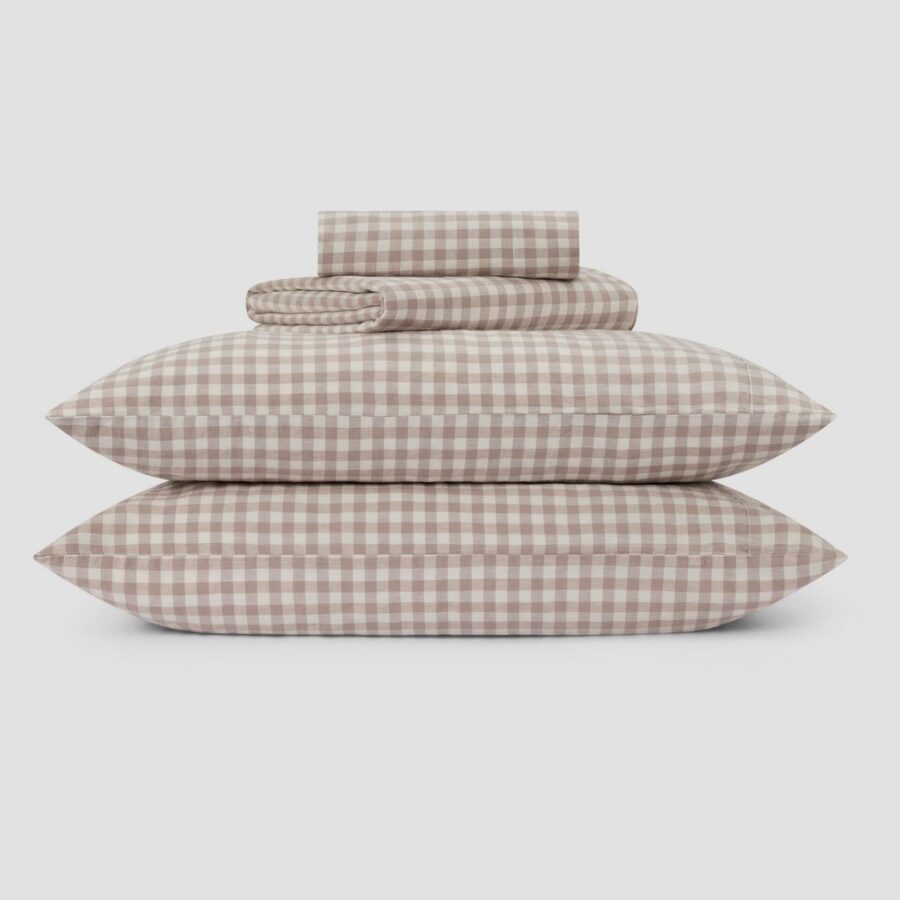 Mushroom Gingham Linen Blend Bedding Set Style 2