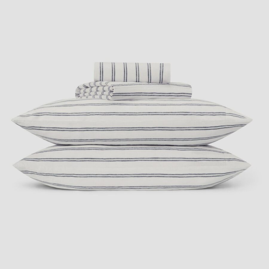 Striped Linen Blend Bedding Set Style 3