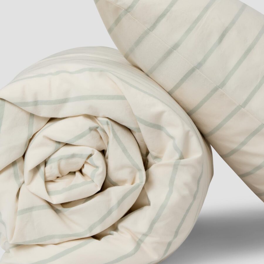 Mellow Green Striped Cotton Bedding Set Style 2
