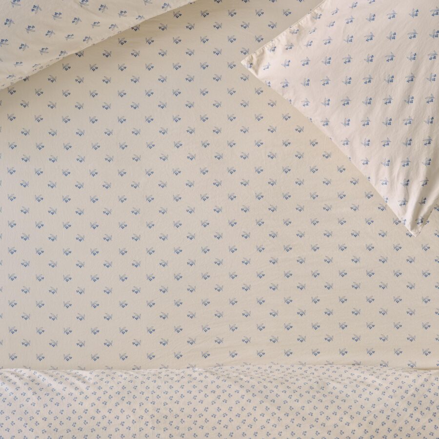 Blue Floral Cotton Fitted Sheet Style 2