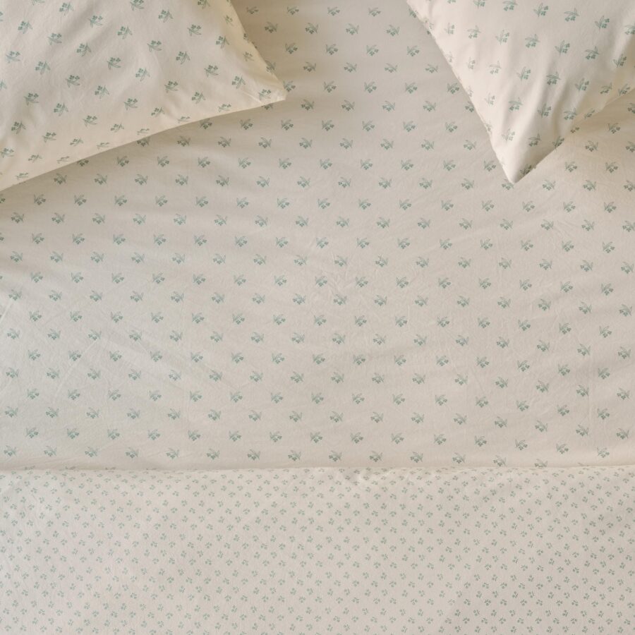 Mellow Green Floral Cotton Fitted Sheet