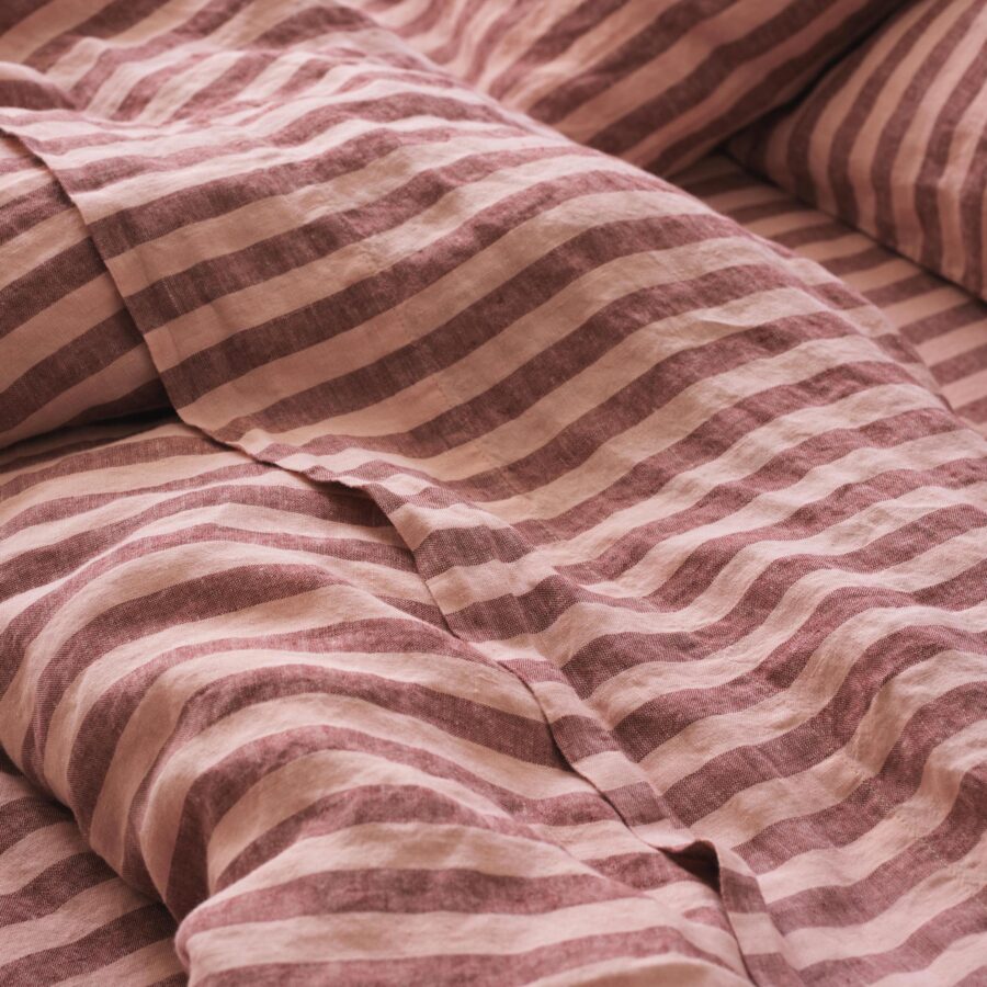Rhubarb Striped Linen Flat Sheet