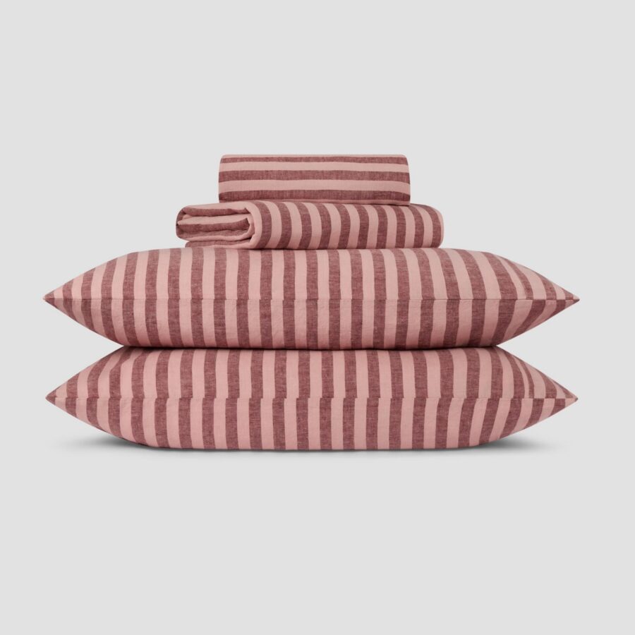 Rhubarb Striped Linen Blend Bedding Set