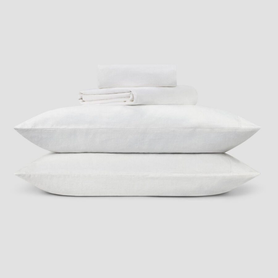 White Linen Blend Bedding Set Style 2